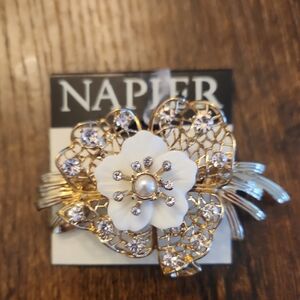 Napier Gold and Silver Brooch with White Flower